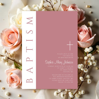 Modern Elegant Script Pink Baptism Invitation