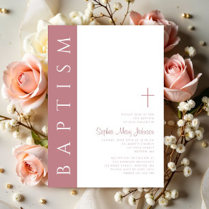 Modern Elegant Script Pink Girls Baptism Invitation