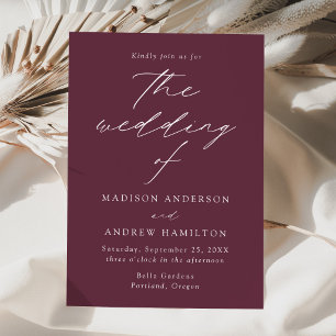 Modern Elegant Script Plum Purple Wedding Invitation