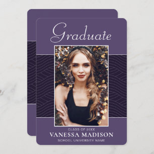 Modern Elegant Script Purple Violet 1 Photo Grad Announcement