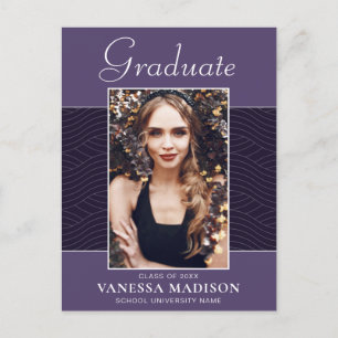 Modern Elegant Script Purple Violet 1 Photo Grad Postcard