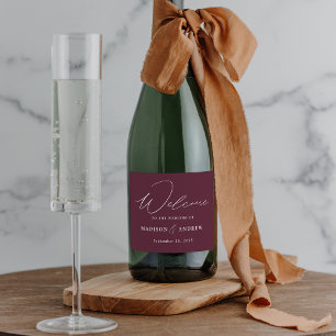 Modern Elegant Script Purple Wedding Sparkling Wine Label