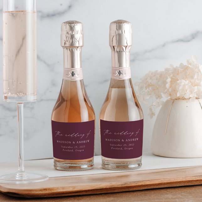 Modern Elegant Script Purple Wedding Sparkling Wine Label (Creator Uploaded)