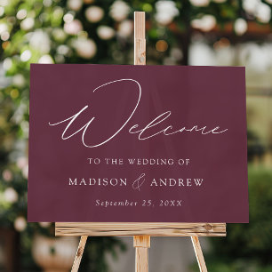 Modern Elegant Script Purple Wedding Welcome Acrylic Sign