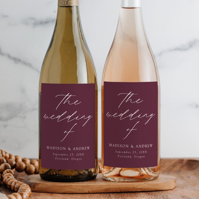 Modern Elegant Script Purple Wedding Wine Label (Creator Uploaded)