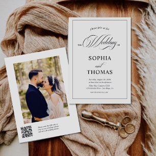 Modern Elegant Script QR Code Photo Budget Wedding Invitation