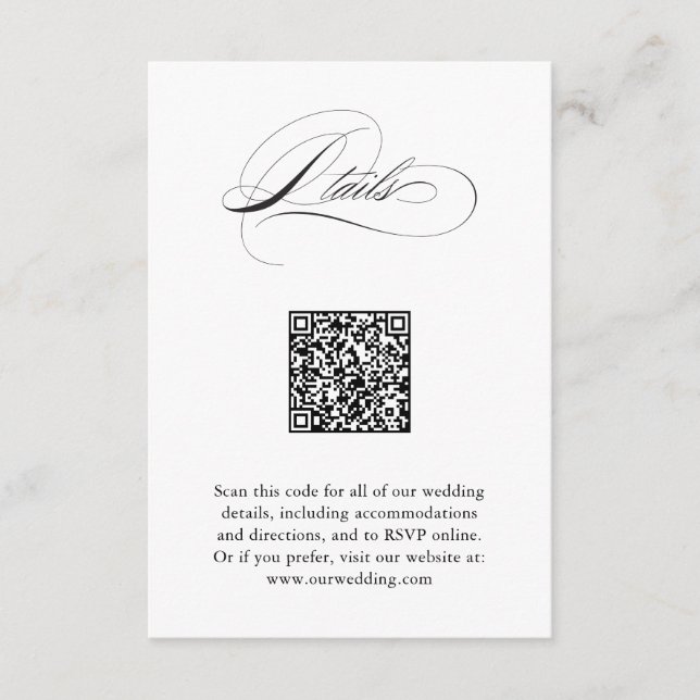 Modern Elegant Script QR Code Wedding Details Enclosure Card (Front)