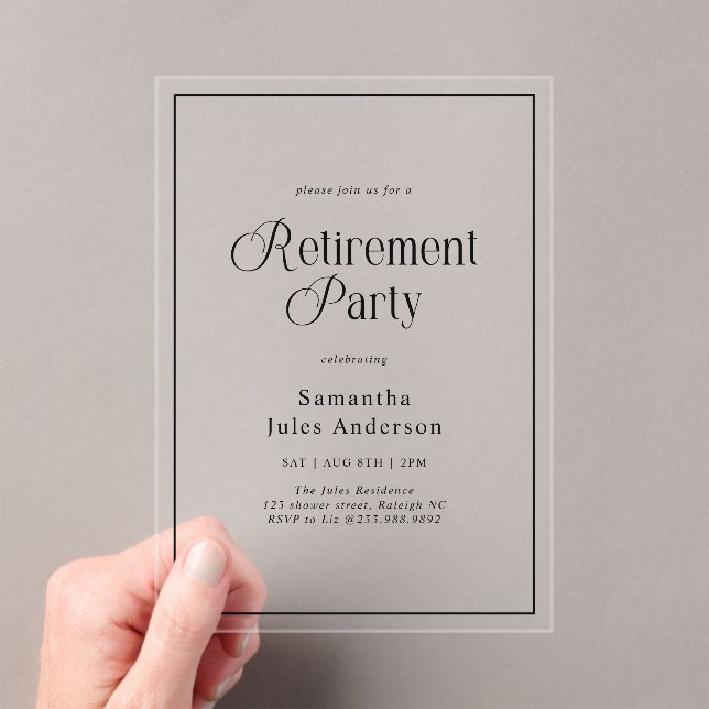 Modern Elegant Script Retirement Party  Acrylic Invitations (Insitu (Handheld))
