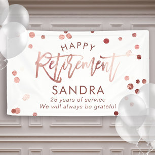 Modern Elegant Script Rose Gold Happy Retirement Banner
