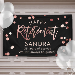 Modern Elegant Script Rose Gold Happy Retirement Banner
