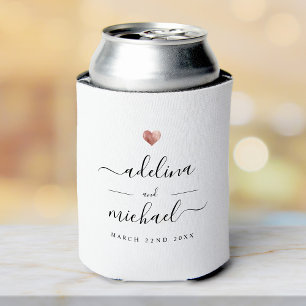 Modern Elegant Script Rose Gold Wedding Favour Can Cooler