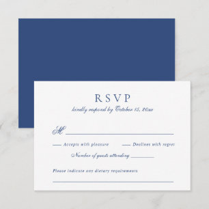 Modern Elegant Script Royal Blue Wedding RSVP Invitation