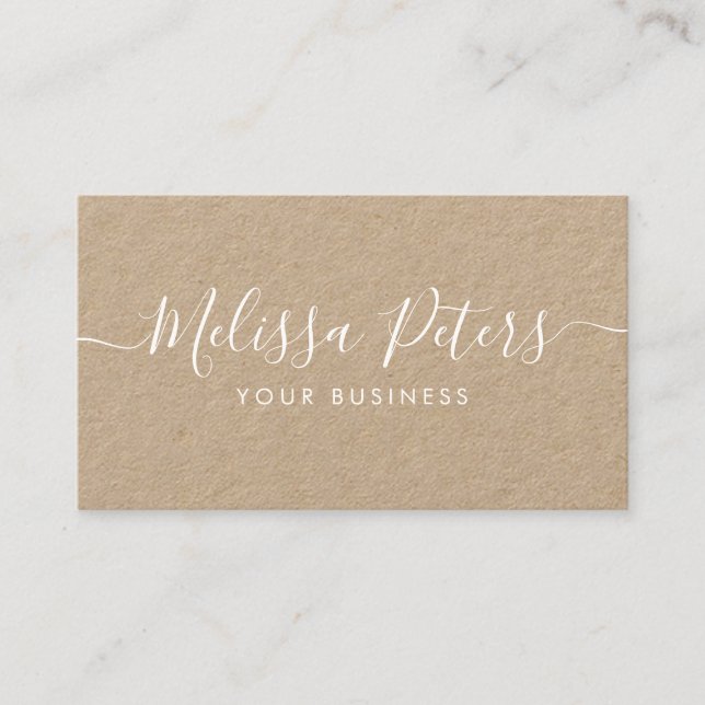 Modern Elegant Script Rustic Kraft Business Card (Front)