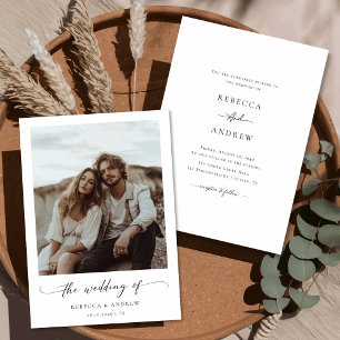Modern Elegant Script Rustic Photo Wedding Invitation