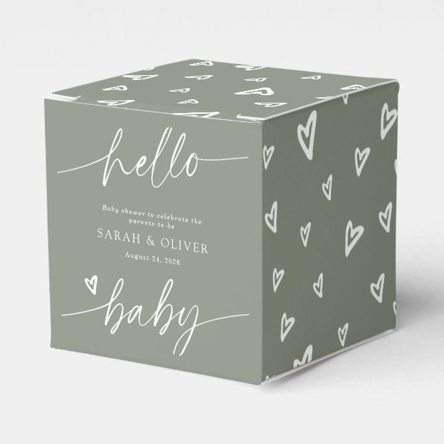 Modern Elegant Script Sage Green Baby Shower Favour Box (Front Side)