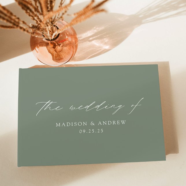 Modern Elegant Script Sage Green Wedding Guest Book (Creator Uploaded)