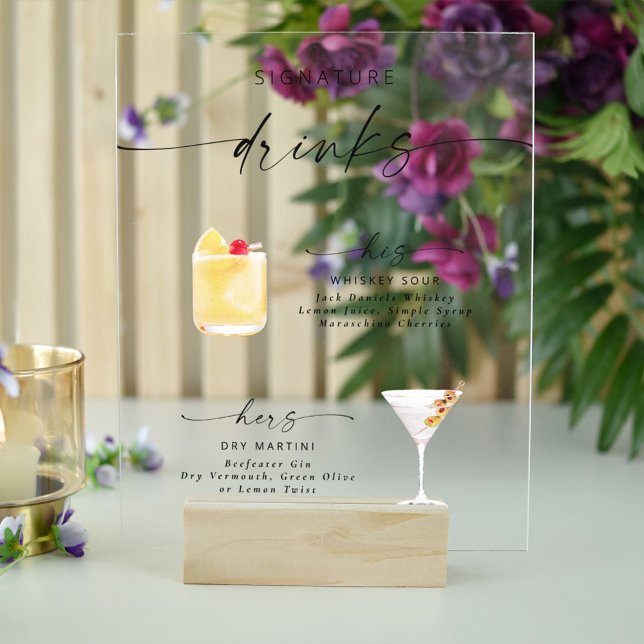 Modern Elegant Script Signature Drinks Acrylic Sign (Creator Uploaded)