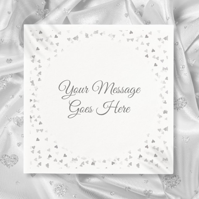 Modern Elegant Script Silver Hearts Confetti Napkin (Modern Elegant Script Silver Hearts Confetti Napkins)