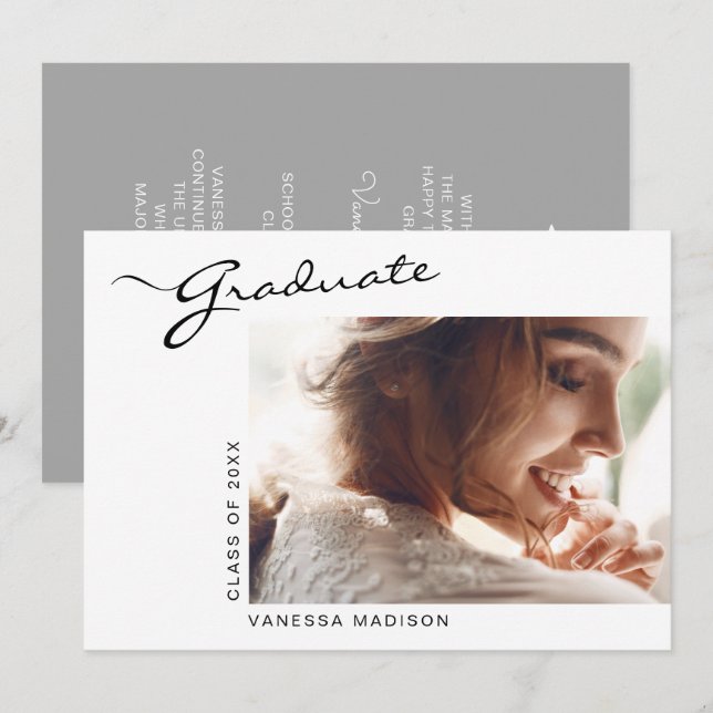 Modern Elegant Script Simple | Photo Graduation Announcement (Front/Back)