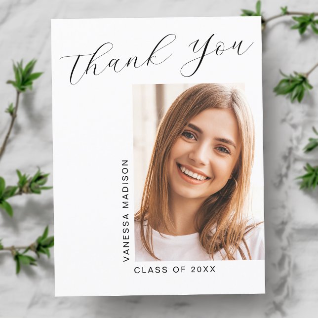 Modern Elegant Script Simple Photo Graduation Thank You Card (Creator Uploaded)