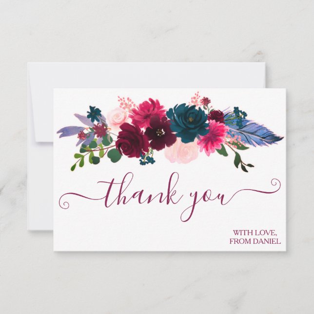 Modern Elegant Script Simple Unique Floral Trendy  Thank You Card (Front)