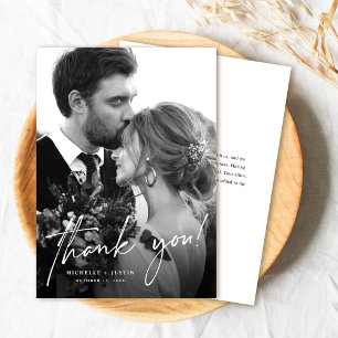 Modern Elegant Script Simple Wedding Photo Thank You Card