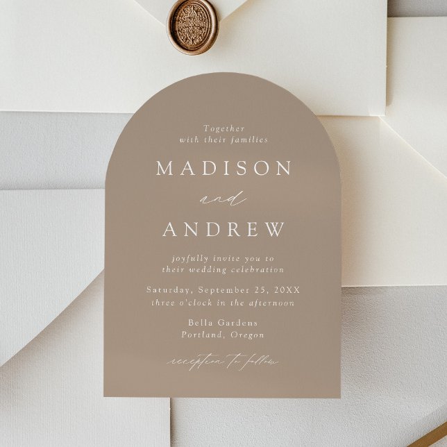 Modern Elegant Script Taupe Arch Wedding Invitation (Creator Uploaded)