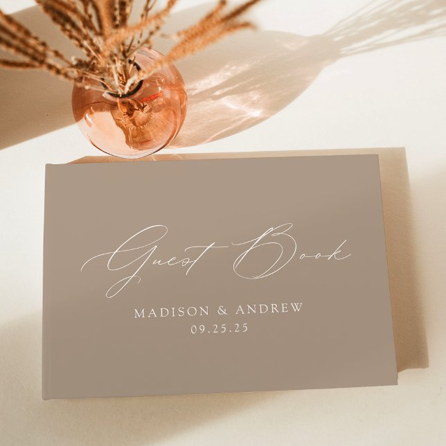 Modern Elegant Script Taupe Wedding Guest Book (Creator Uploaded)