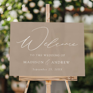 Modern Elegant Script Taupe Wedding Welcome Acrylic Sign