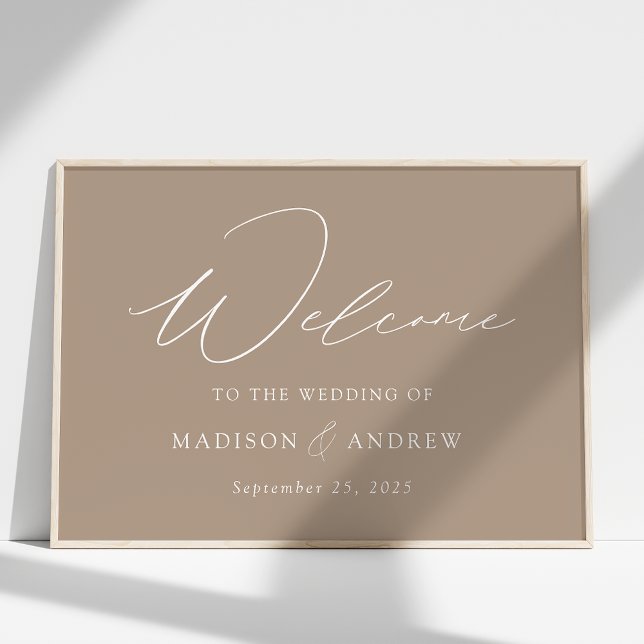 Modern Elegant Script Taupe Wedding Welcome Poster (Creator Uploaded)