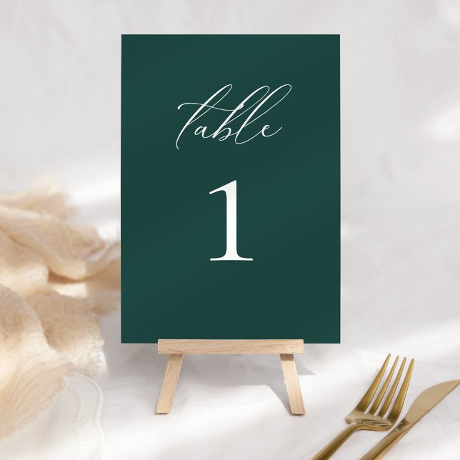 Modern Elegant Script Teal Table Number (Creator Uploaded)