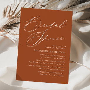 Modern Elegant Script Terracotta Bridal Shower Invitation