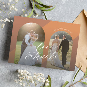 Modern elegant script terracotta photo wedding thank you card
