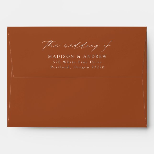 Modern Elegant Script Terracotta Wedding Envelope (Back (Top Flap))