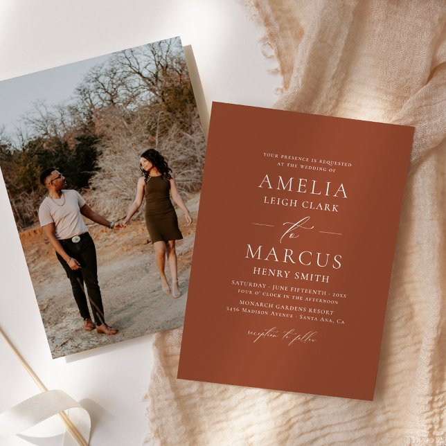 Modern Elegant Script Terracotta Wedding Invitation (Creator Uploaded)