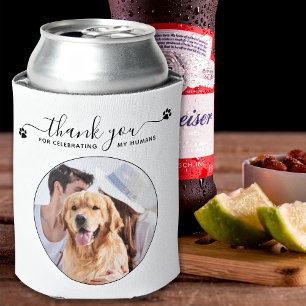 Modern Elegant Script Thank You Photo Pet Wedding Can Cooler