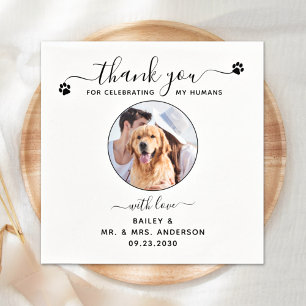 Modern Elegant Script Thank You Photo Pet Wedding Napkin