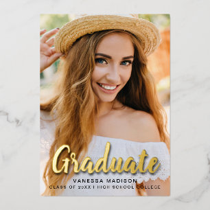 Modern Elegant Script Trendy Photo Foil Grad Card