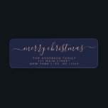 Modern Elegant Script Typography Merry Christmas<br><div class="desc">Modern and Elegant Navy Blue and Rose Gold - Blush Pink Script Hand Written Lettering Typography Merry Christmas Card Invitation Return Address Label which is great for a Christmas Holiday Card or Invitation. The text of this hand lettered modern script typography label can be updated and customised with your name...</div>