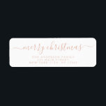Modern Elegant Script Typography Merry Christmas<br><div class="desc">Modern and Elegant White and Rose Gold - Blush Pink Script Hand Written Lettering Typography Merry Christmas Card Invitation Return Address Label which is great for a Christmas Holiday Card or Invitation. The text of this hand lettered modern script typography label can be updated and customised with your name and...</div>
