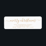 Modern Elegant Script Typography Merry Christmas<br><div class="desc">Modern and Elegant White and Gold Script Hand Written Lettering Typography Merry Christmas Card Invitation Return Address Label which is great for a Christmas Holiday Card or Invitation. The  text of this hand lettered modern script typography label can be updated and customised with your  name and address</div>