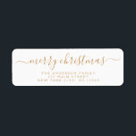 Modern Elegant Script Typography Merry Christmas<br><div class="desc">Modern and Elegant White and Gold Script Hand Written Lettering Typography Merry Christmas Card Invitation Return Address Label which is great for a Christmas Holiday Card or Invitation. The  text of this hand lettered modern script typography label can be updated and customised with your  name and address</div>