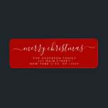 Modern Elegant Script Typography Merry Christmas<br><div class="desc">Modern and Elegant White and Red Script Hand Written Lettering Typography Merry Christmas Card Invitation Return Address Label which is great for a Christmas Holiday Card or Invitation. The  text of this hand lettered modern script typography label can be updated and customised with your  name and address</div>