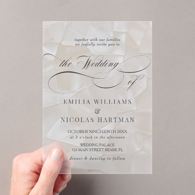 Modern Elegant Script Wedding Acrylic Invitations (Insitu (Handheld))