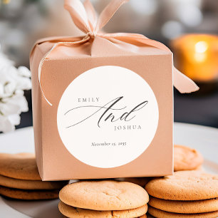 Modern Elegant Script Wedding Classic Round Sticker