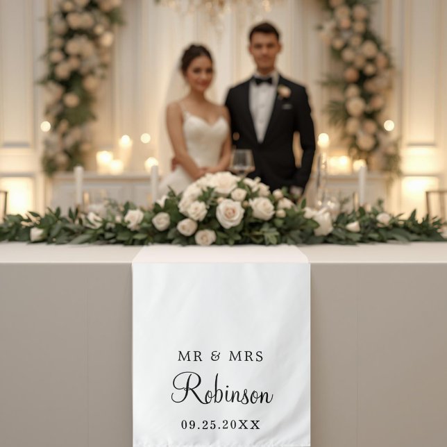 Modern Elegant Script Wedding Decor Table Runner Tapestry (Creator Uploaded)