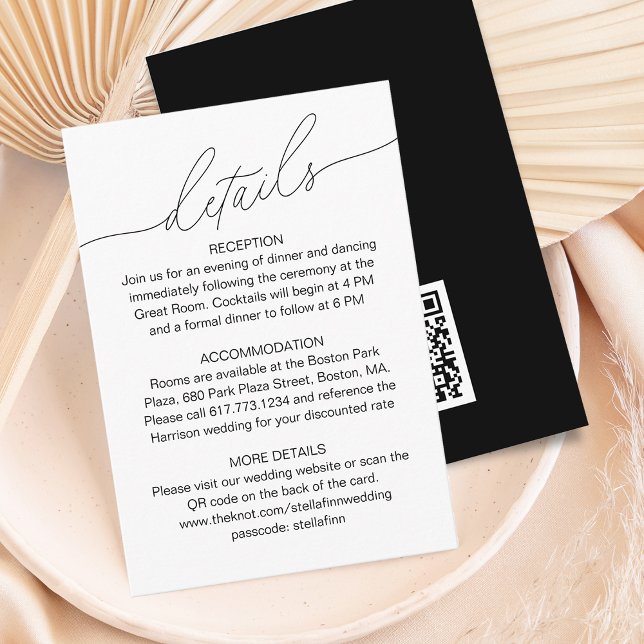 Modern Elegant Script Wedding Details QR Code Enclosure Card (Modern Elegant Script Wedding Details QR Code Enclosure Card)