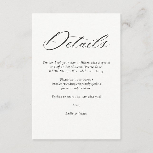 Modern Elegant Script Wedding Enclosure Card (Front)