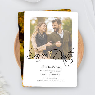 Modern Elegant Script Wedding Photo Save The Date