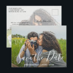 Modern Elegant Script Wedding Photo Save the Date Announcement Postcard<br><div class="desc">Modern Wedding Photo Save the Date Postcard featuring a simple design with elegant script typography over your favourite horizontal picture.  The back has a second photo along with your personal message in black and white.</div>